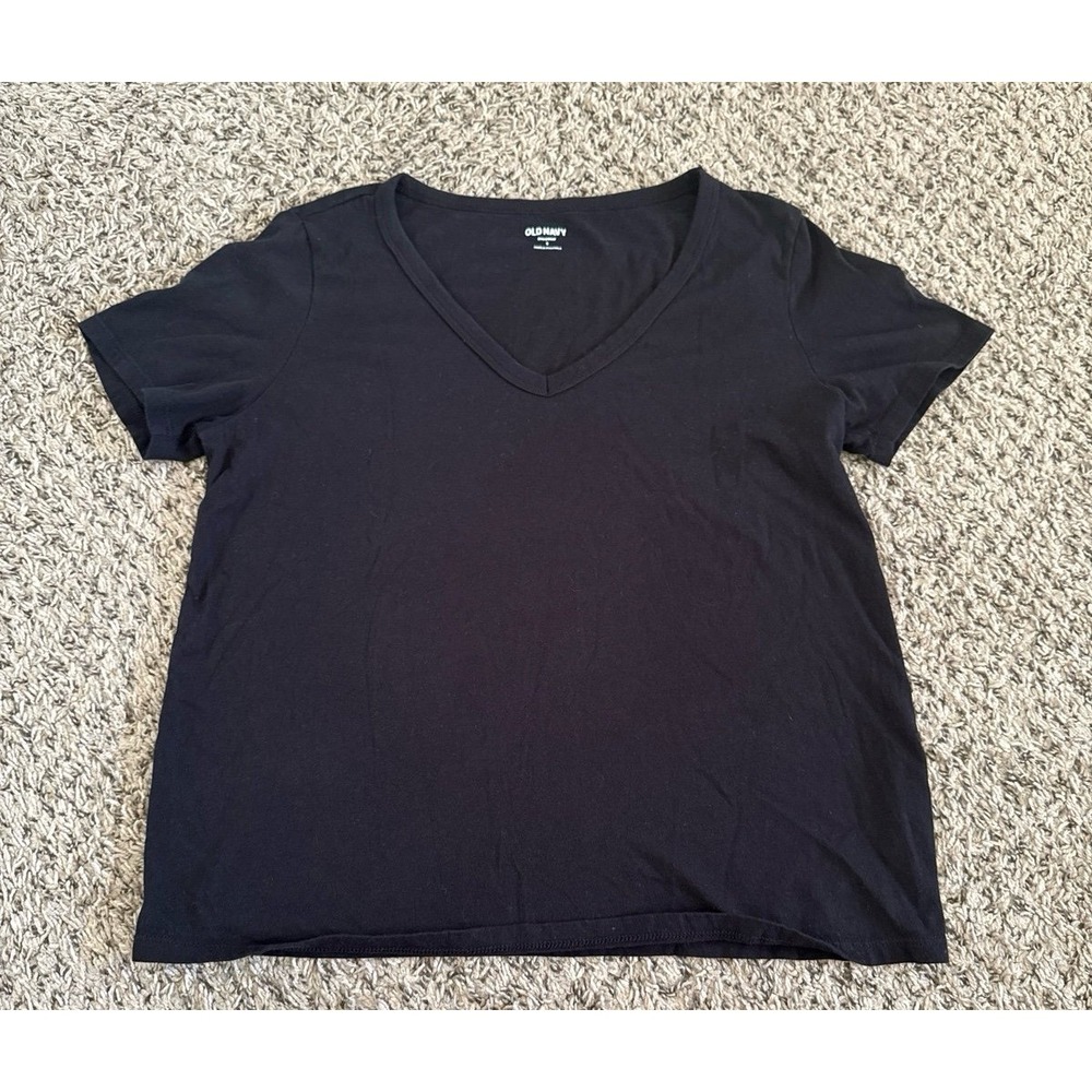 Old Navy Everyday Women's Black V Neck Cotton Short Sleeve Tee Size Small
